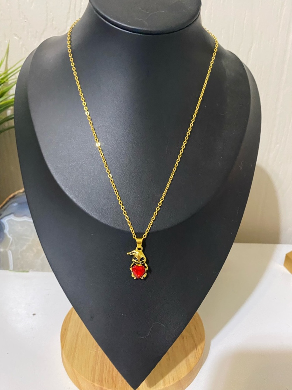 Gold-Toner nightmare before Christmas Pendant Necklace with Red Heart Gem